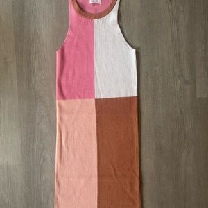 Pink Lily Ribbed Knit Top in Pink and Brown